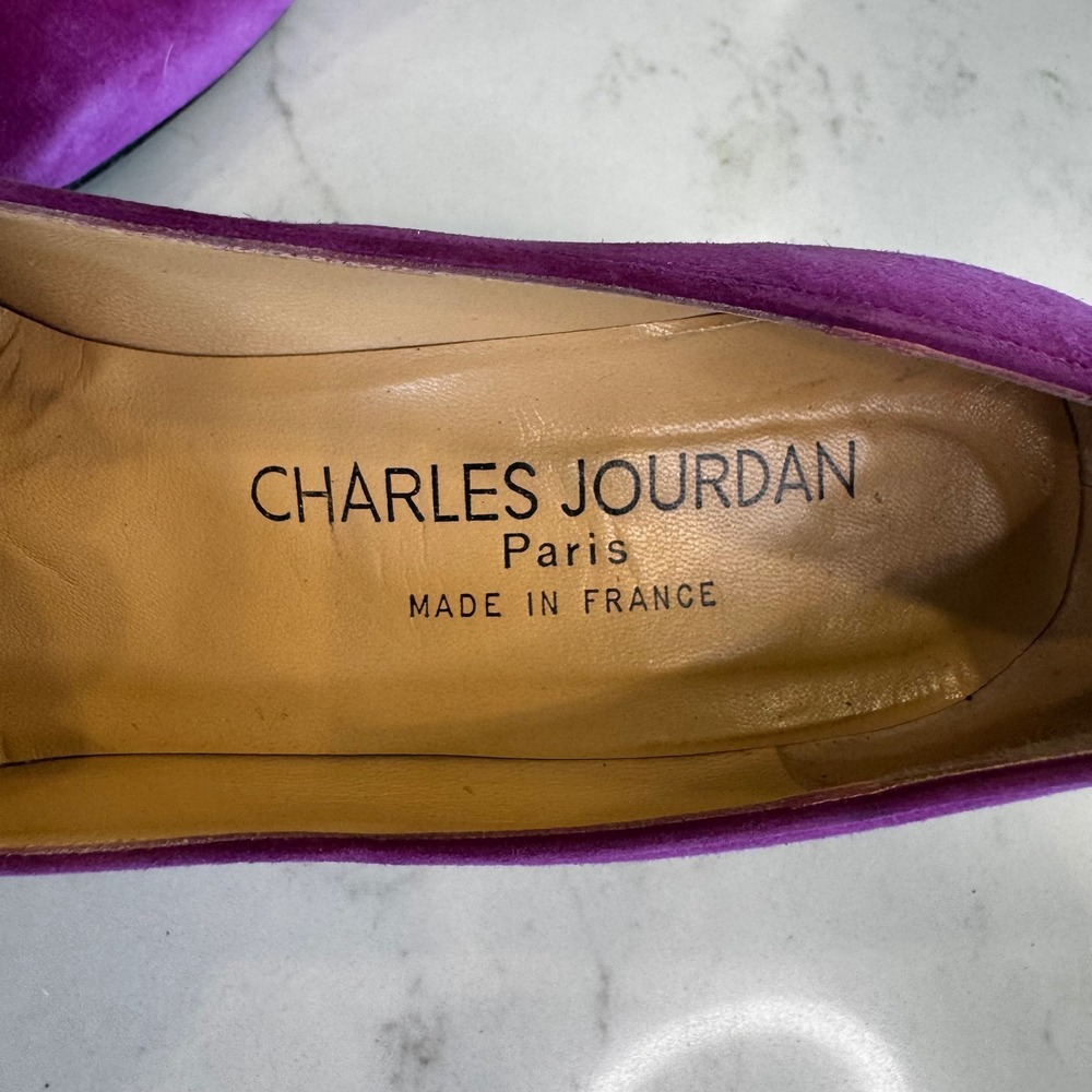 Charles Jourdan Paris Women 7.5 Fuchsia Pink Suede Pointy Toe Stiletto Heel Pump - Picture 11 of 15